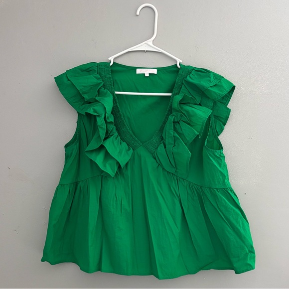 Ces Femme Tops - Ces Femme Green Ruffled Flutter Sleeve Blouse